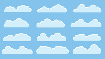 Set of Different Clouds Isolated on Blue Background