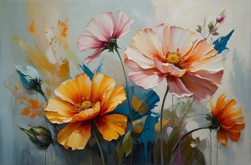 Flowers painted in oil technique