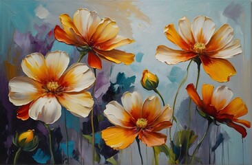 Flowers painted in oil technique