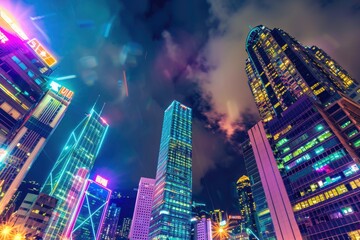 Nighttime Urban Skyline with City Lights