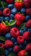 Fototapeta premium An image filled with raspberries, blueberries and strawberries