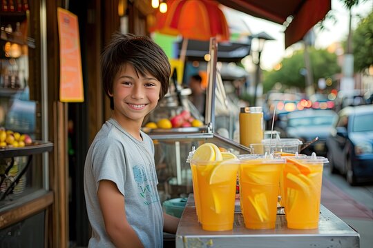 Kids lemonade stand on the sidewalk