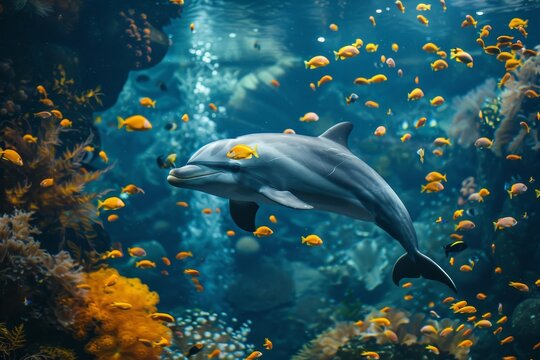 Marine life wonders depicted in vibrant oceanic scenes, Generative AI