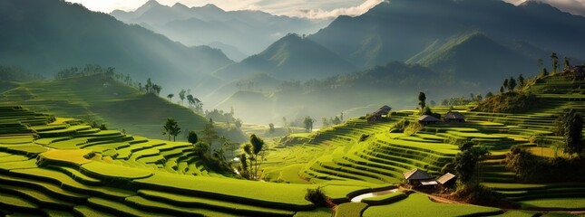 Morning Over Lush Green Terraced Fields