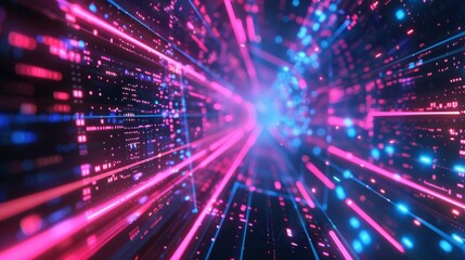 Abstract expression of digital connectivity, featuring hud patterns and vibrant neon lights