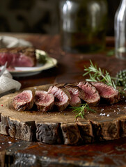 Raw meat on a wooden board