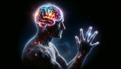 Cosmic Consciousness: A Silhouette’s Journey Beyond the Stars into the Realm of Knowledge