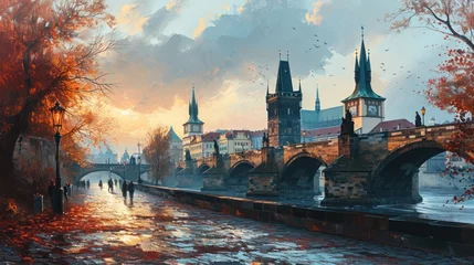 Gordijnen Artistic illustration of Prague city. Czech Republic in Europe. © rabbit75_fot