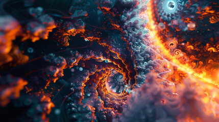 Hypnotic swirls of vibrant molecular compositions cascading gracefully across a deep, abyssal background, captivating the viewer's imagination. 8K - obrazy, fototapety, plakaty