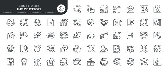 Set of line icons in linear style. Series - Inspection, supervision, examination. Outline icon collection. Pictogram and infographic.