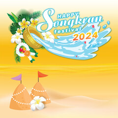 Songkran Festival, Thailand travel concept - The Most Beautiful Places To Visit In Thailand in flat style