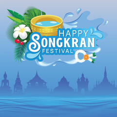 Fototapeta na wymiar Songkran Festival, Thailand travel concept - The Most Beautiful Places To Visit In Thailand in flat style