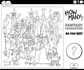 counting cartoon fantasy characters educational activity coloring page
