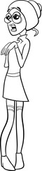 cartoon surprised or scared young woman character coloring page