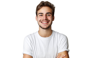 Obraz premium Studio portrait of a handsome young white Americana man with a beautiful smile wearing casual outfits looking at camera, isolated on transparent png background.