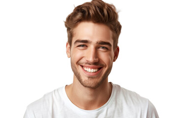 Obraz premium Studio portrait of a handsome young white Americana man with a beautiful smile wearing casual outfits looking at camera, isolated on transparent png background.