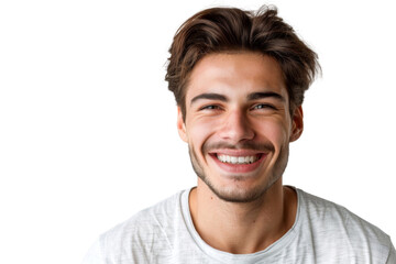 Obraz premium Studio portrait of a handsome young white Americana man with a beautiful smile wearing casual outfits looking at camera, isolated on transparent png background.