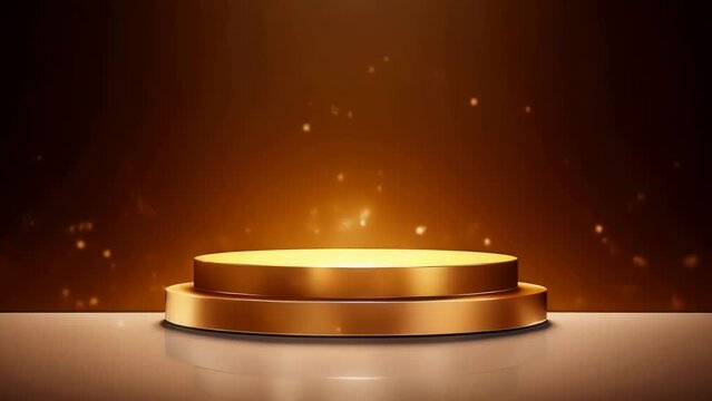 Gold podium with spotlight on dark background. Ideal for awards ceremonies.