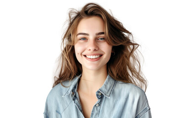 Studio portrait of a beautiful young woman with an attractive smile wearing casual outfits looking at camera, isolated on transparent png background.