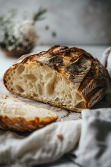 Artisan Sourdough Bread Close-up on a Rustic Kitchen Setting
