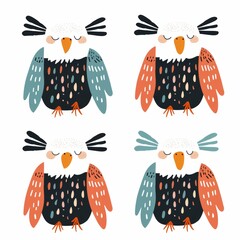 Vector illustration of cute bald eagle over white background. - 759118550