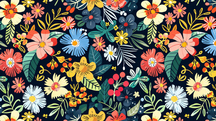 flowers and foliage colorful pattern spring summer background, Generative AI.	
