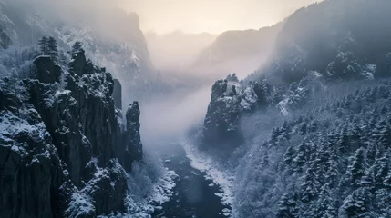 Poster Majestic landscape of rugged lands valley in winter with snow. © rabbit75_fot