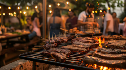 Obraz premium Evening Barbecue Party Atmosphere with Friends and Family