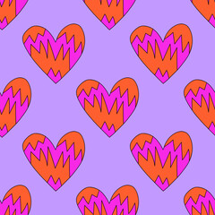retro psychedelic seamless patterns-hearts and valentines for February 14th.Funky and groovy heart shapes ornaments.Hippie rainbow backgrounds only good vibes.valentine's day 1970-1980	