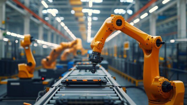 Smart industry robot arms for digital factory production technology showing automation manufacturing process of the Industry