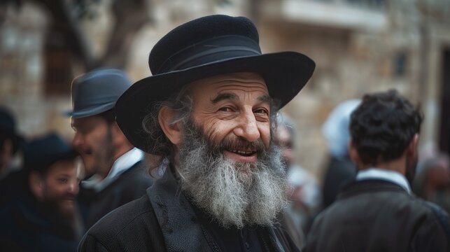 Portrait of senior orthodox jewish man. Purim, festival, holiday, celebration, judaism, religion, human emotions concept.
