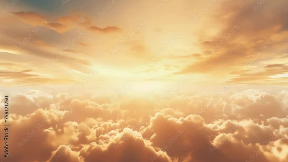 Poster A stunning view of the sun setting over fluffy clouds. Perfect for various design projects.