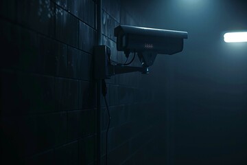 High contrast image of a surveillance camera on a dark background - obrazy, fototapety, plakaty