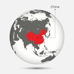Map of China with Position on the Globe