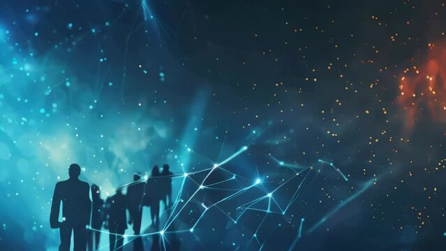 A group of people standing under a star filled sky. Ideal for concepts of unity and wonder.