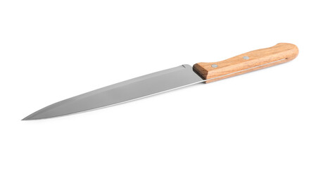 One knife with wooden handle isolated on white