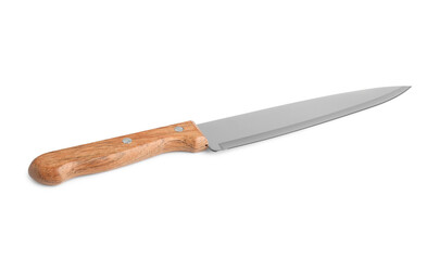 One knife with wooden handle isolated on white