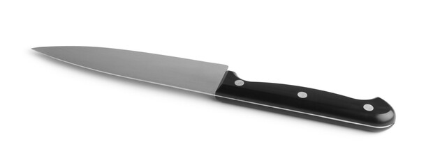 One knife with black handle isolated on white