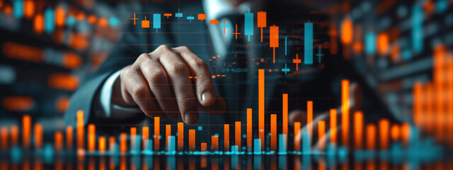 Stock exchange market chart, Stock market data on LED display. Business analysis cryptocurrency concept.