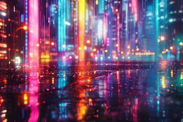 Rain reflects the neon dystopia