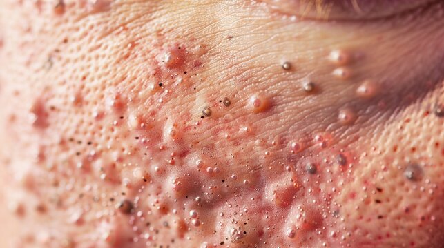 Depict skin covered in painful blisters from a severe case of shingles.