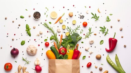 Fresh groceries produce on plain background. - obrazy, fototapety, plakaty