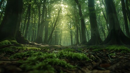 Inside of thick and dense tropical forest, Inside rainforest, Jungle, Dense forest, Thick bushes, Greenery landscape, Forest environment, Inside of a greenery forest. Generative AI