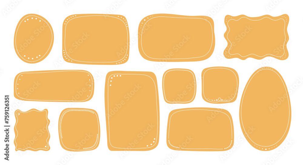 Poster blank hand drawn textbox with lines decoration. frames template in doodle style. yellow empty text b