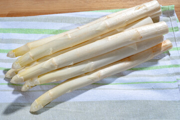 Spring season, new harvest of Dutch, German white asparagus, bunch of raw white asparagus