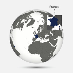 Map of France with Position on the Globe
