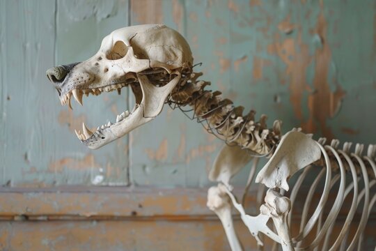 dog skeleton, academic study, vintage
