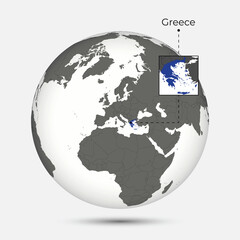 Map of Greece with Position on the Globe