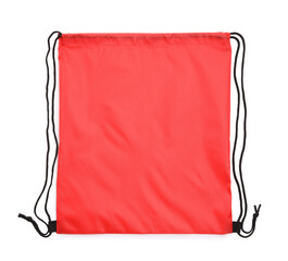 One red drawstring bag isolated on white