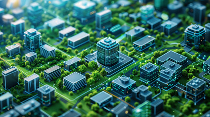 Obraz premium Expansive tech park with sleek buildings and green spaces